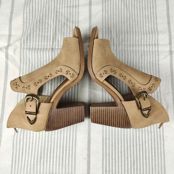 Jellypop Tan Cutout Open Toe Block Heel Booties Size 7M NEW - Picture 4 of 11